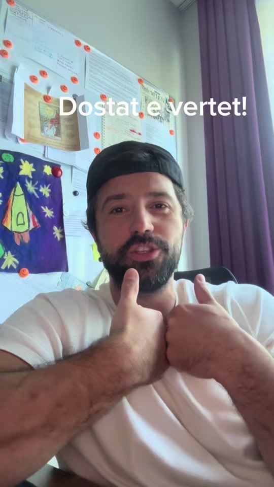 Eduard giving two thumbs up beneath the words “Dostat e vertet!” in the original thumbnail.