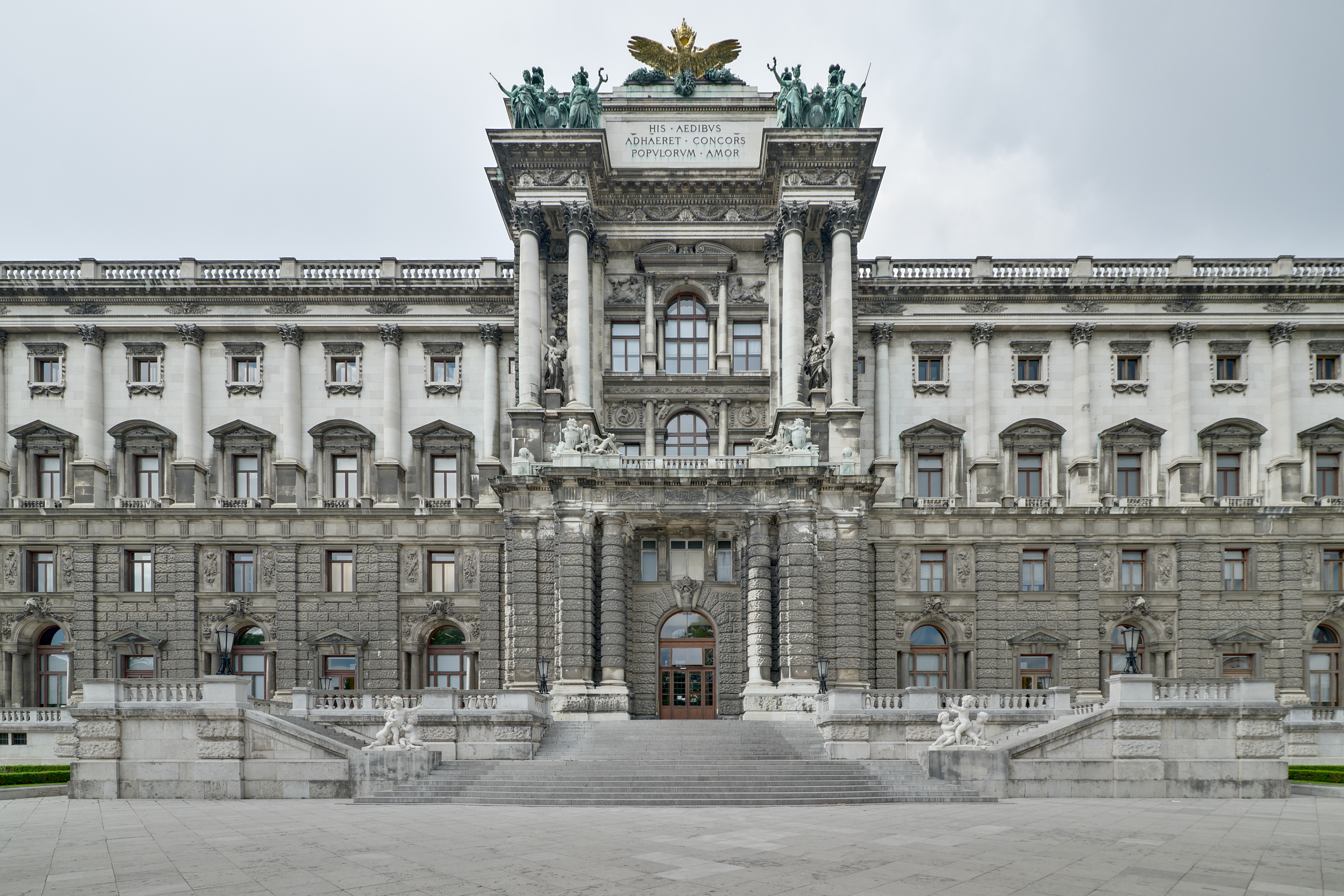 Stone façade of Neue Burg in Vienna’s Hofburg complex.